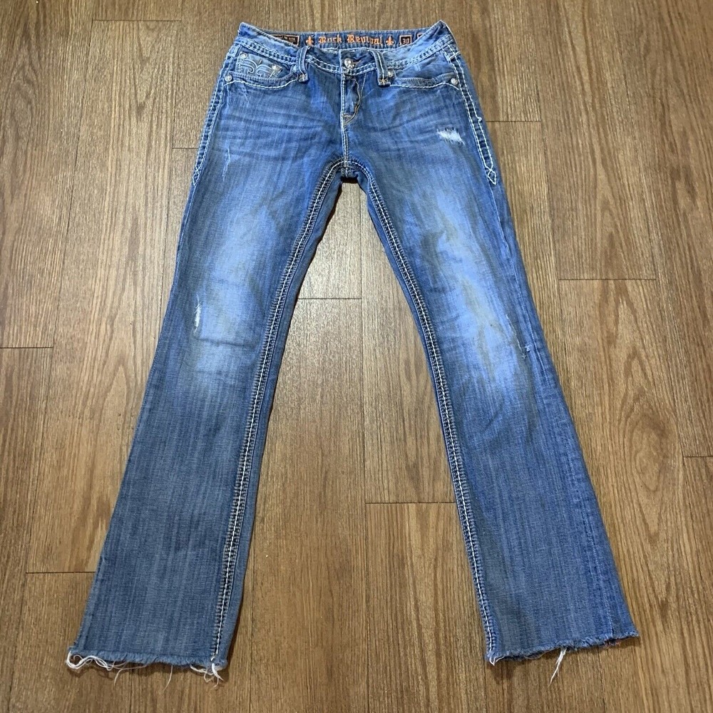 Rock Revival Jeans Women 30 Tricia Distressed Bootcut Raw Cut Off Hem 30x30